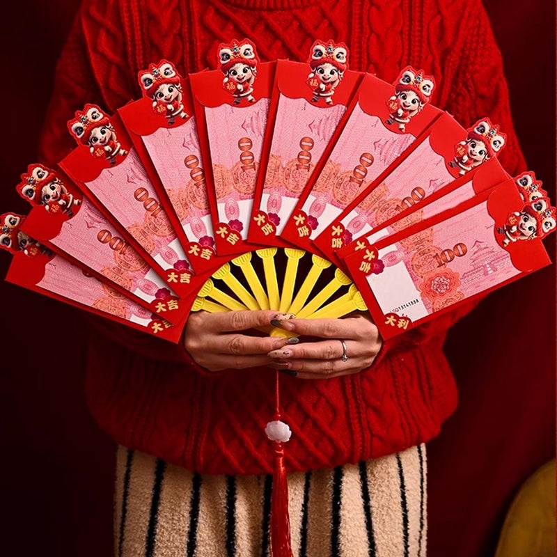 2026 Chinese New Year Red Envelope, Folding Fan Shape Hong Bao, Chinese Spring Festival Red Packets Funny Lucky Money Gift Envelopes Zodiac Horse HongBao for Wedding Birthday - Image 2